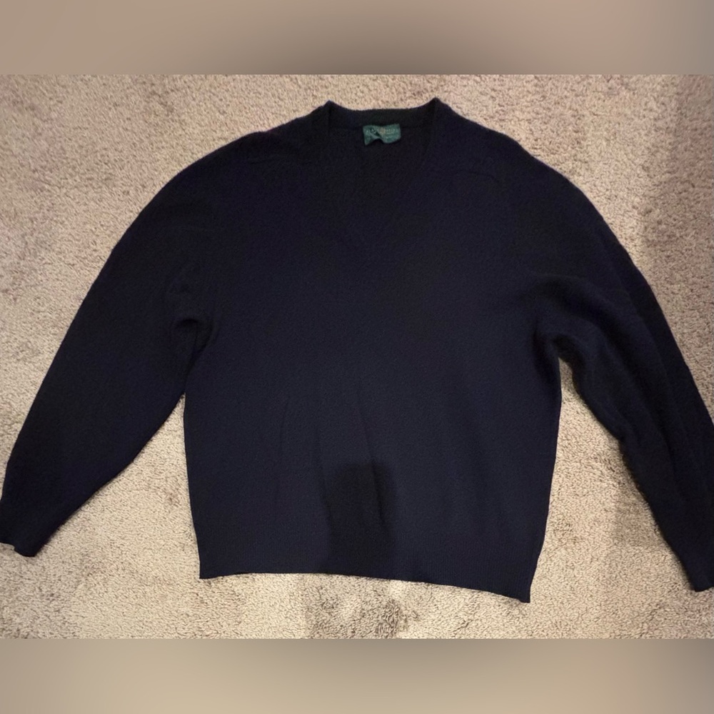 Alan Paine Sweater, Navy Blue V-Neck, 100% Lambswool, XL